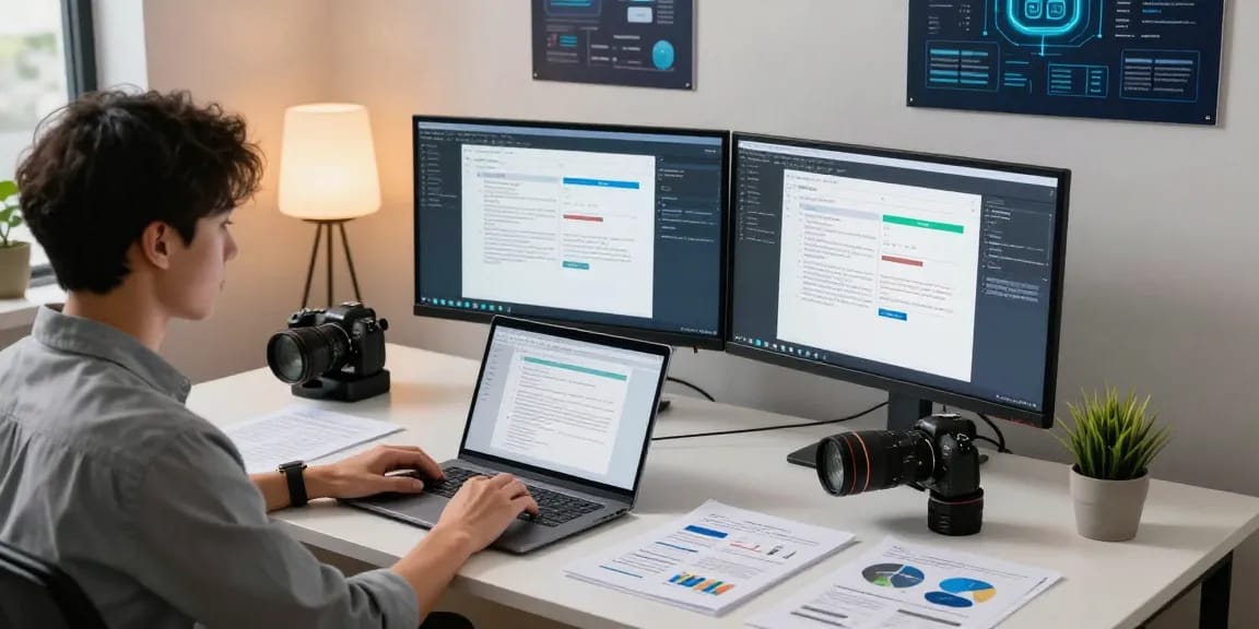 Real-time document fraud detection analysis with AI-driven algorithms in a modern workspace.