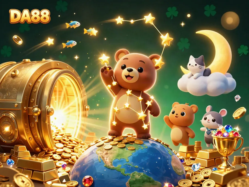 Experience the thrill at DA88, scooping coins and treasures in a vibrant casino world.