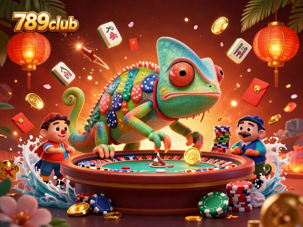 Join the excitement at 789club, where the colorful chameleon owner eagerly snaps up golden coins!