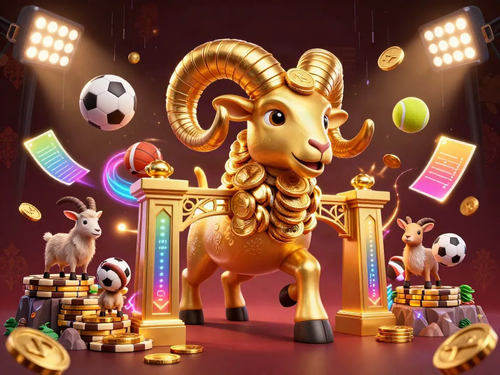 Experience the excitement of LU88 with dynamic illustrations of gaming elements and a golden ram character.
