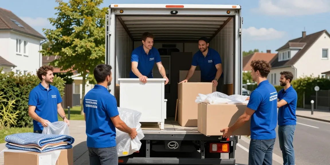 Umzugsunternehmen Ludwigshafen beim professionellen Transport von Möbeln und Kartons.