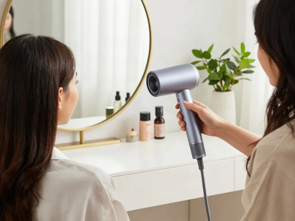 Laifen Air Pro Haartrockner in Nutzung bei einem Stylisten, der die Trockenleistung demonstriert.