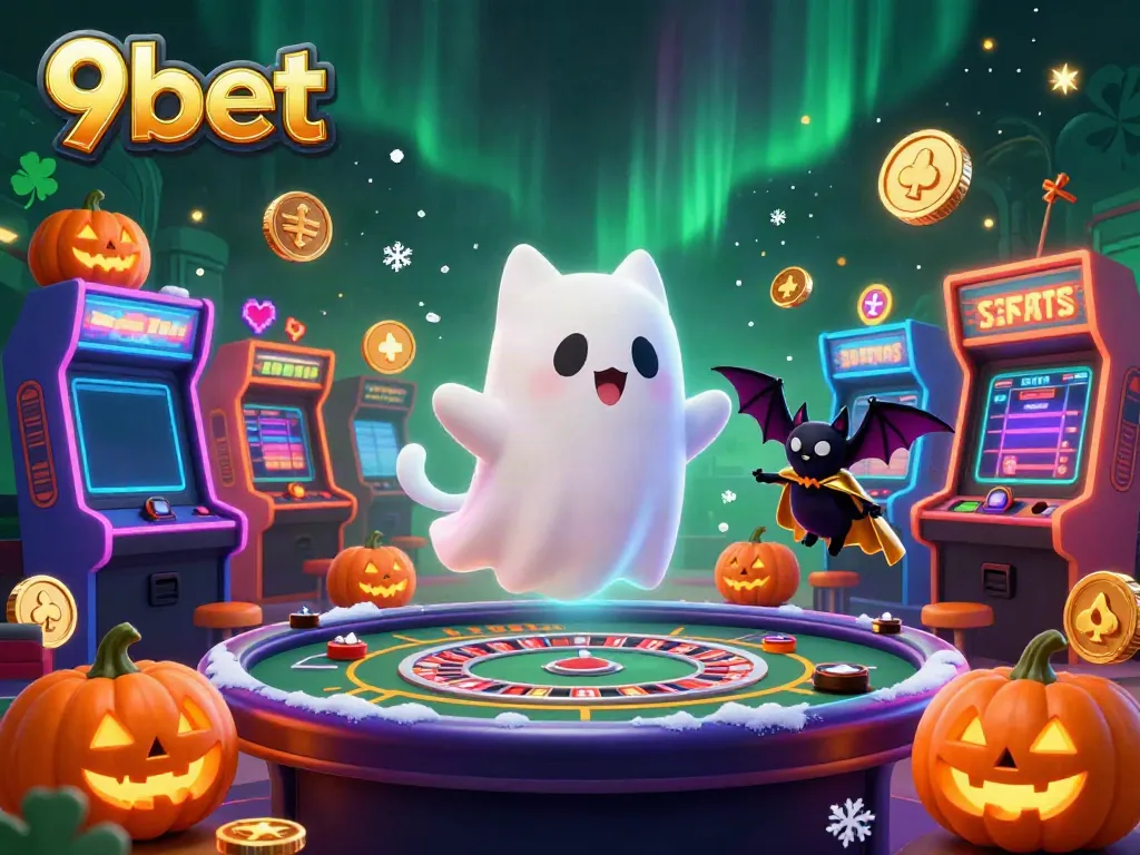 Experience thrilling action at 9bet's live casino with a playful ghost cat, bat companion, and glowing pumpkins.
