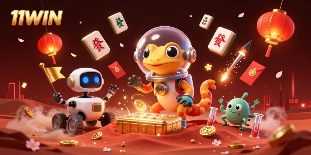 Experience thrilling interactions at 11WIN through a vibrant cosmic casino scene filled with excitement.