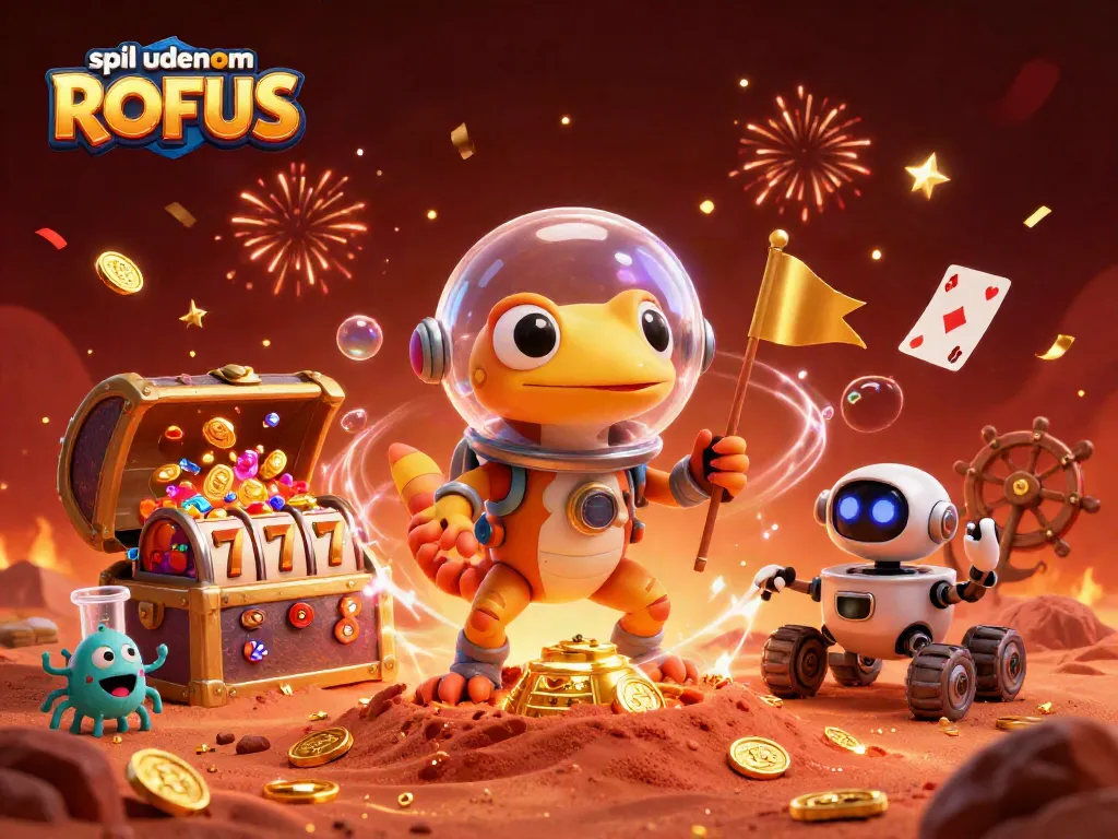 Engage with spil uden om ROFUS through a thrilling Martian casino adventure showcasing vibrant gaming elements.
