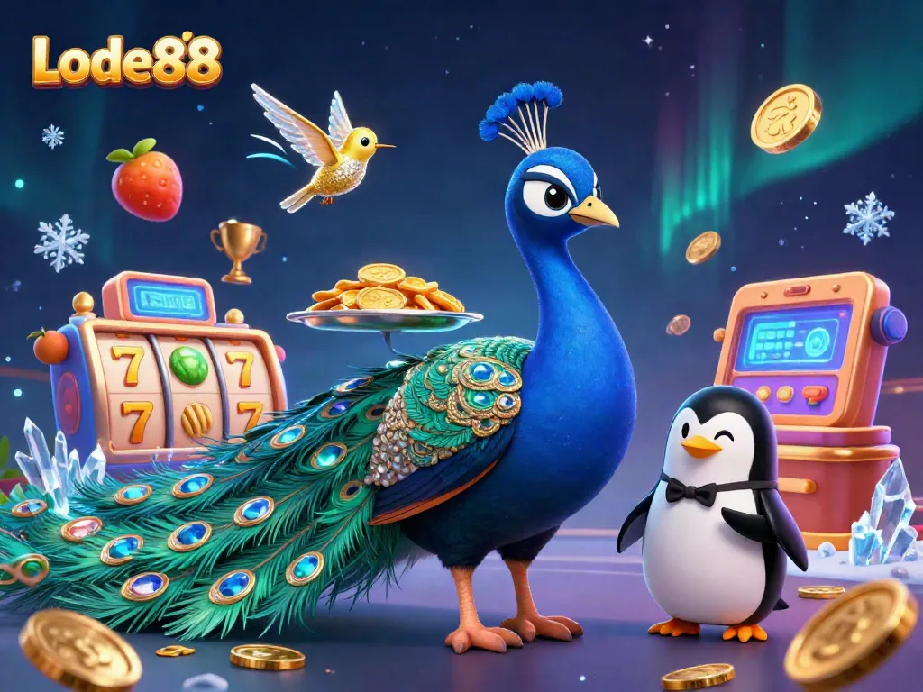 Lode88 offers thrilling gambling experiences with unique games, featuring a vibrant 3D illustration.