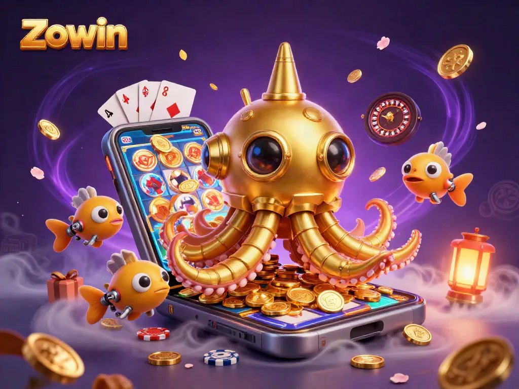 Zowin players enjoy vibrant casino adventures with golden kraken submarine and dynamic gaming elements.