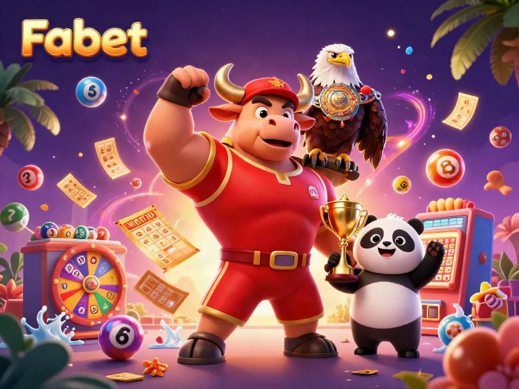 Experience thrilling plays at Fabet with vibrant casino elements and characters celebrating wins.