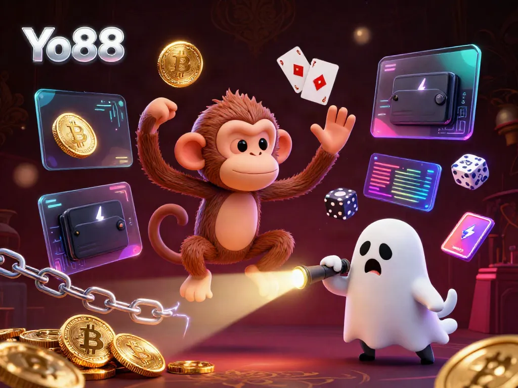 Engage in the thrilling gambling experience at Yo88 with mischievous characters and vibrant casino elements.