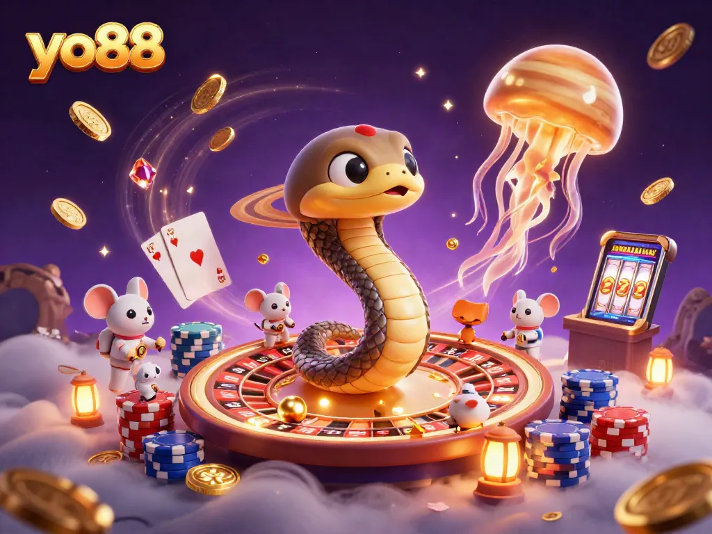 Experience the thrill of yo88 as astronaut mice bet in a cosmic casino setting with vibrant game elements.