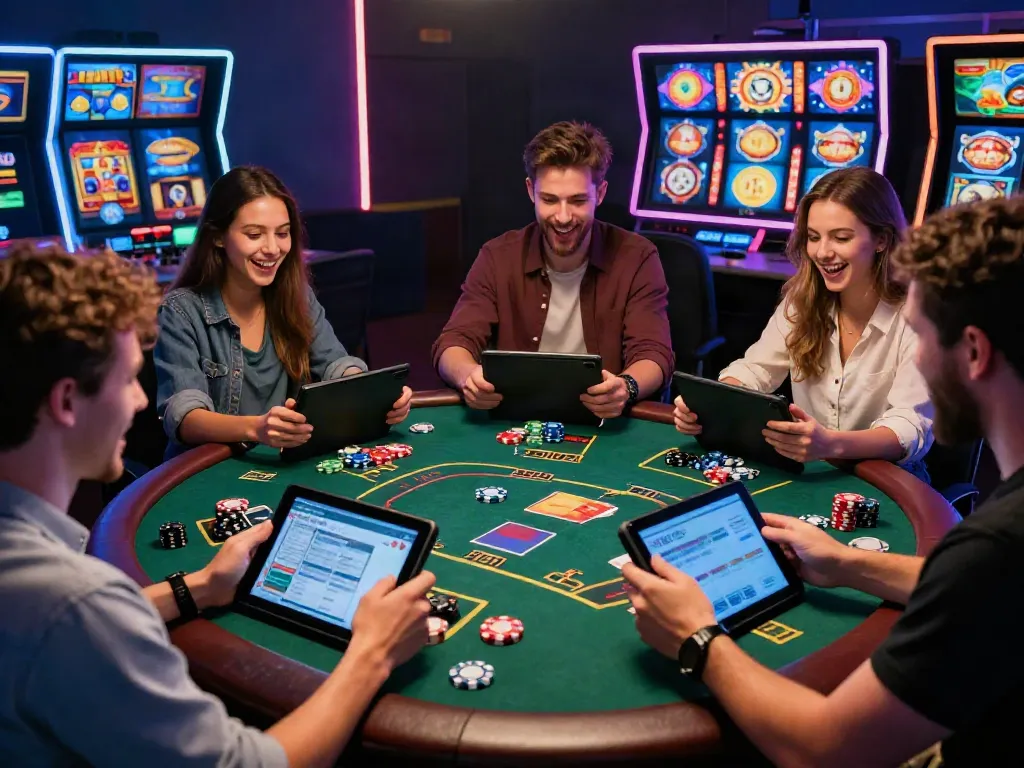 Exciting gaming scene at https://1da88.it.com/ with friends enjoying multiplayer casino games.